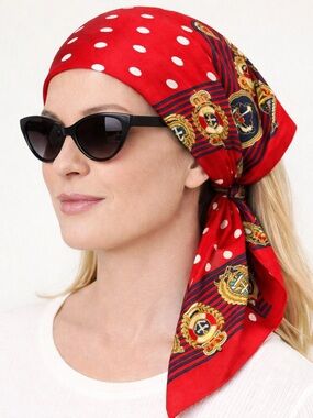Daniel Hechter Paris Red Polka Dot Crest Scarf 25 Inch Cotton Square  nautical